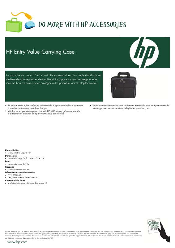 Guide utilisation HP ENTRY VALUE CARRYING CASE  de la marque HP