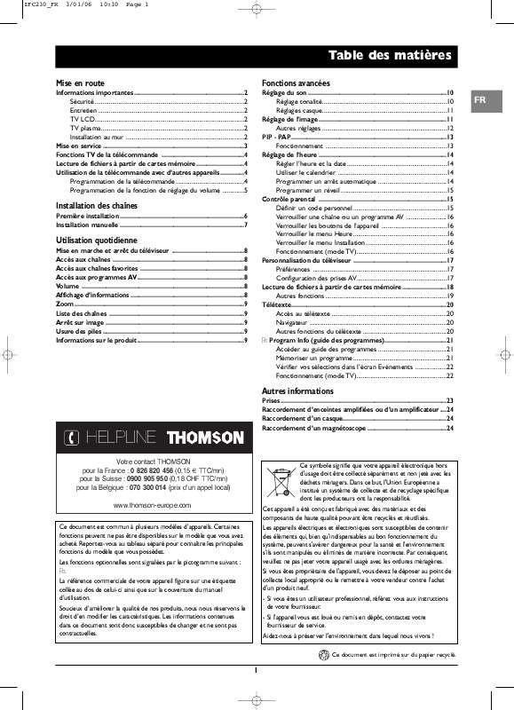 Guide utilisation  THOMSON 37LB330B5  de la marque THOMSON
