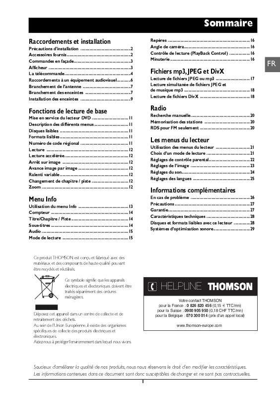 Guide utilisation  THOMSON DPL943  de la marque THOMSON