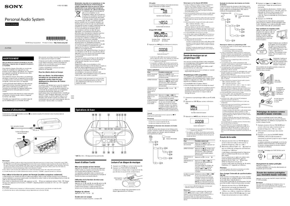 Guide utilisation SONY ZS-PS50  de la marque SONY