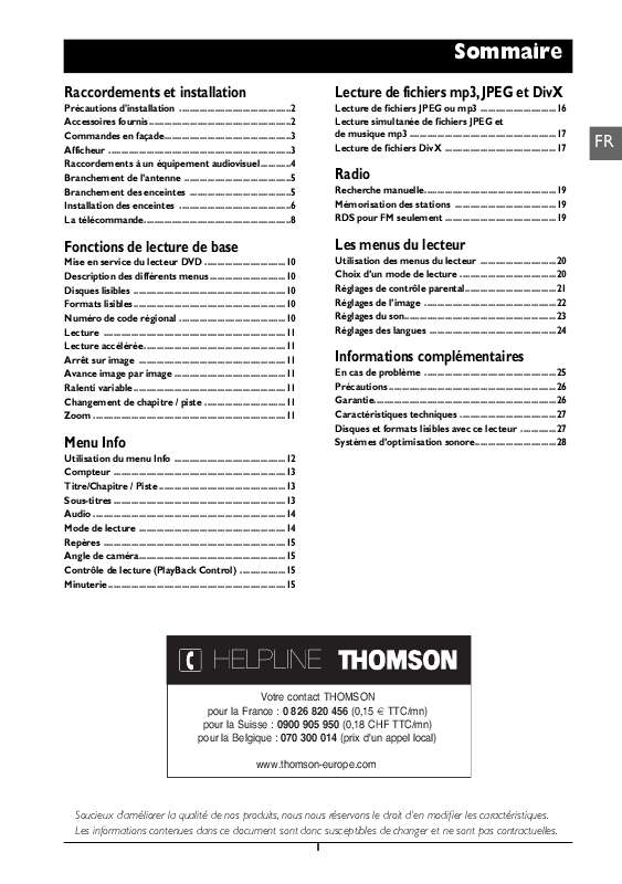 Guide utilisation  THOMSON DPL923  de la marque THOMSON