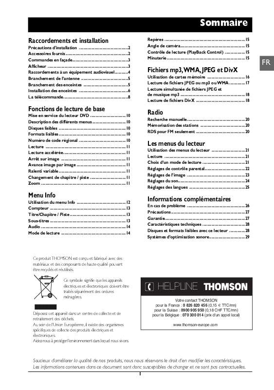 Guide utilisation  THOMSON DPL933  de la marque THOMSON