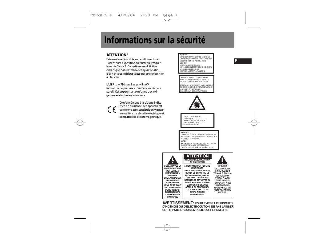 Guide utilisation THOMSON PDP2075  de la marque THOMSON