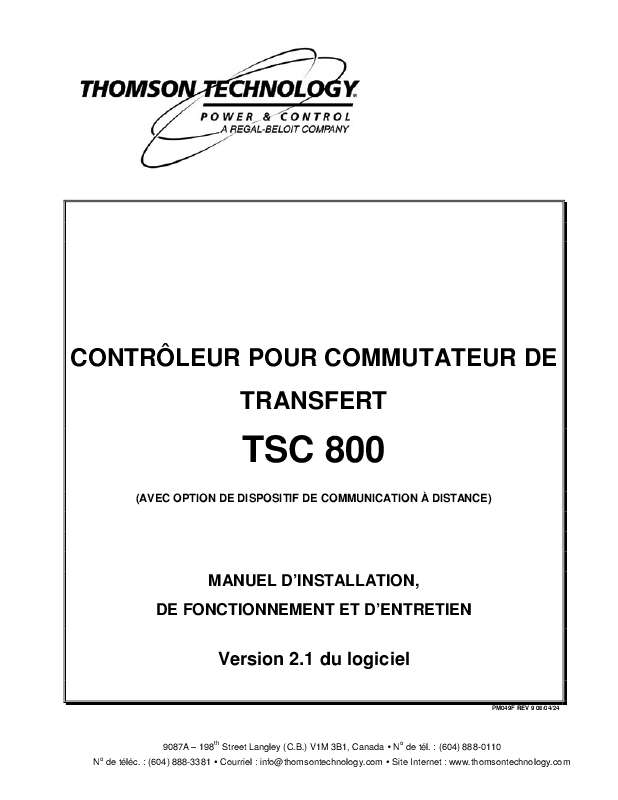 Guide utilisation  THOMSON TSC 800  de la marque THOMSON