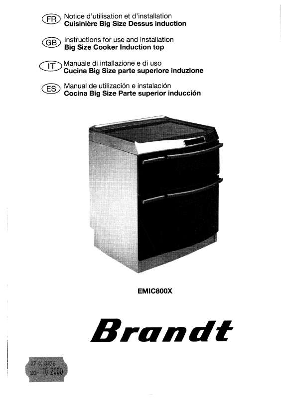 Guide utilisation BRANDT EMIC800X  de la marque BRANDT