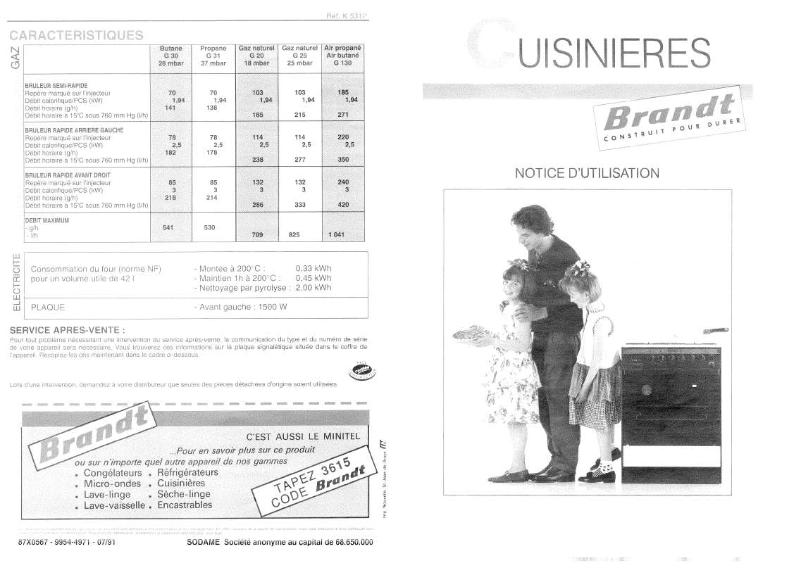 Guide utilisation BRANDT K531  de la marque BRANDT