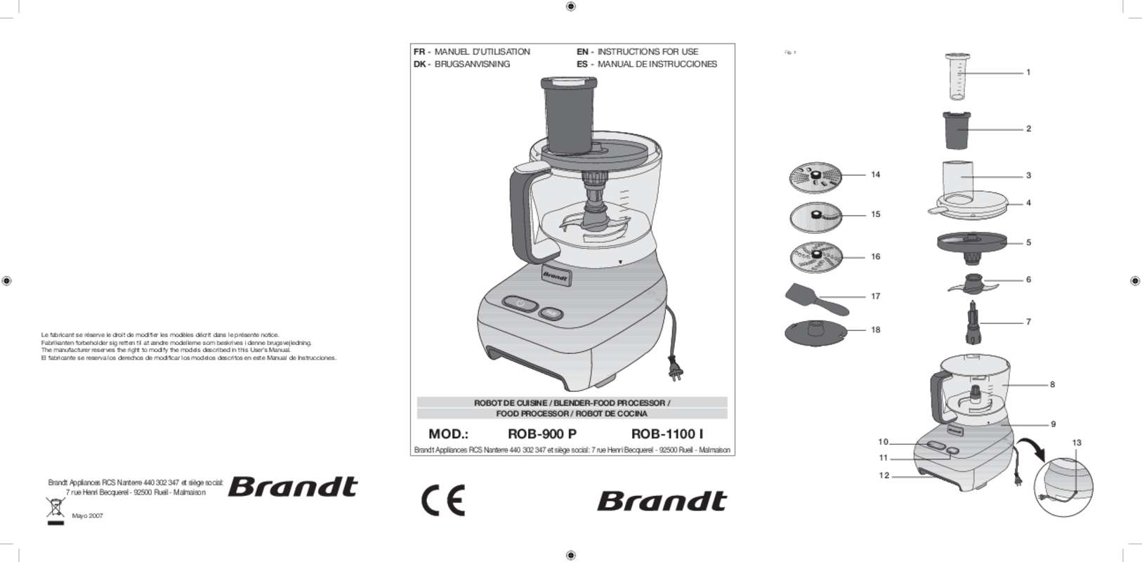 Guide utilisation  BRANDT ROB-900P  de la marque BRANDT