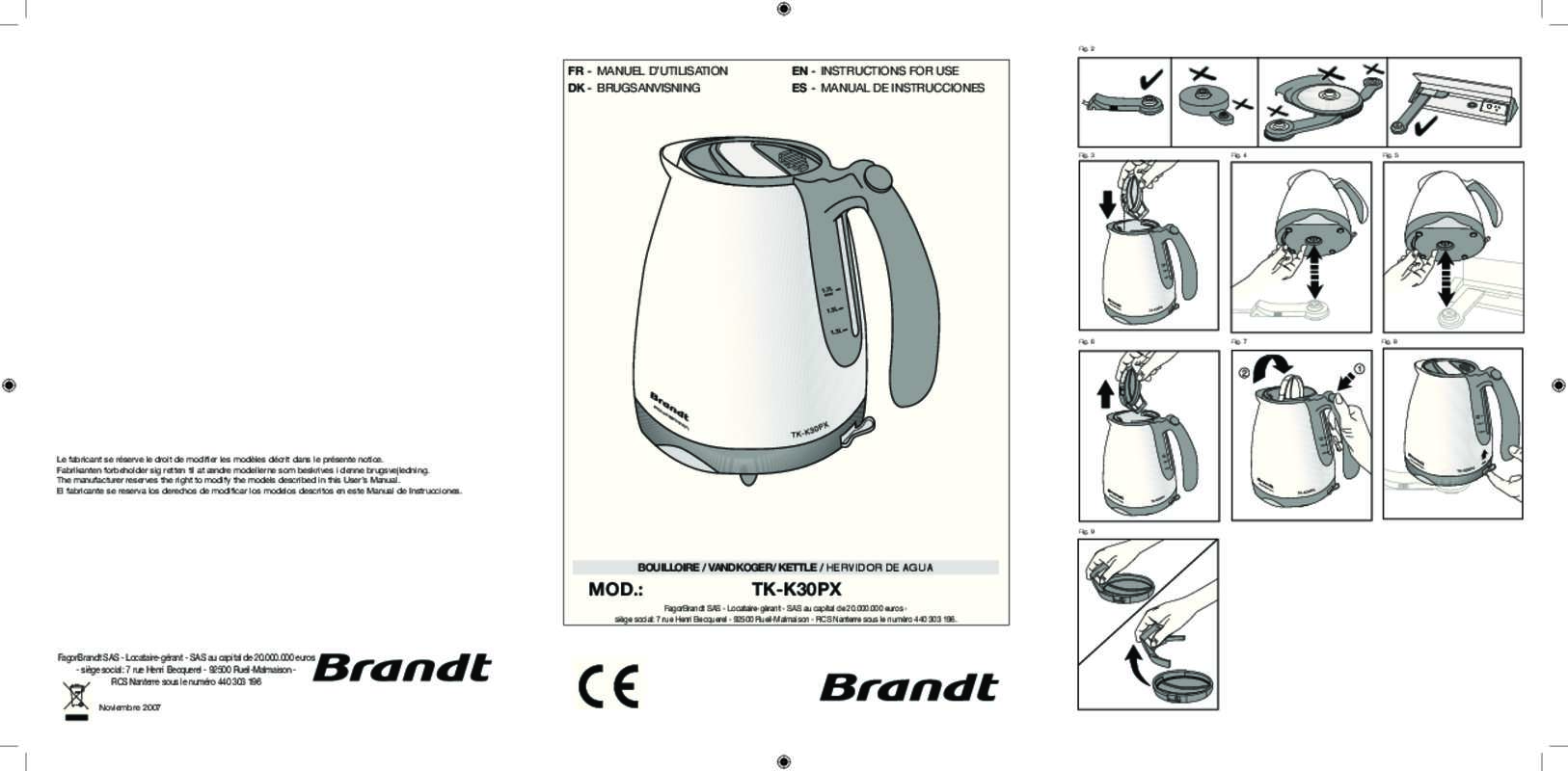 Guide utilisation  BRANDT TK-K30PX  de la marque BRANDT