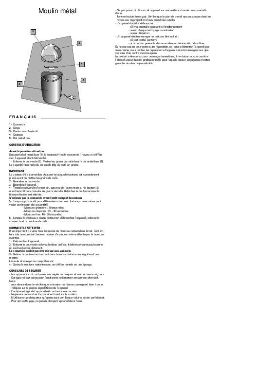 Guide utilisation  SEB 8100 PREPLINE MOULIN METAL  de la marque SEB
