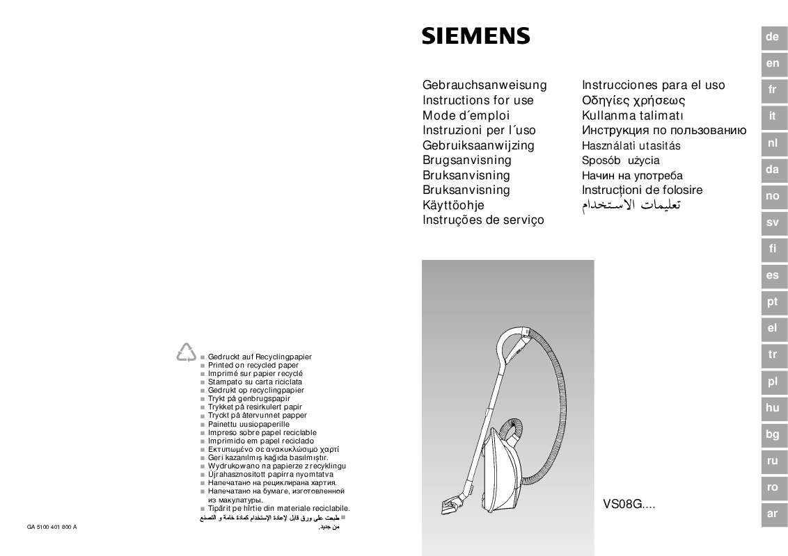 Guide utilisation SIEMENS VS08G de la marque SIEMENS