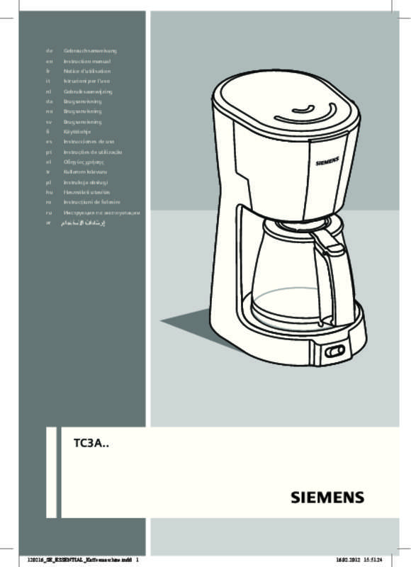Guide utilisation SIEMENS TC3A0103 COFFEE MAKER de la marque SIEMENS