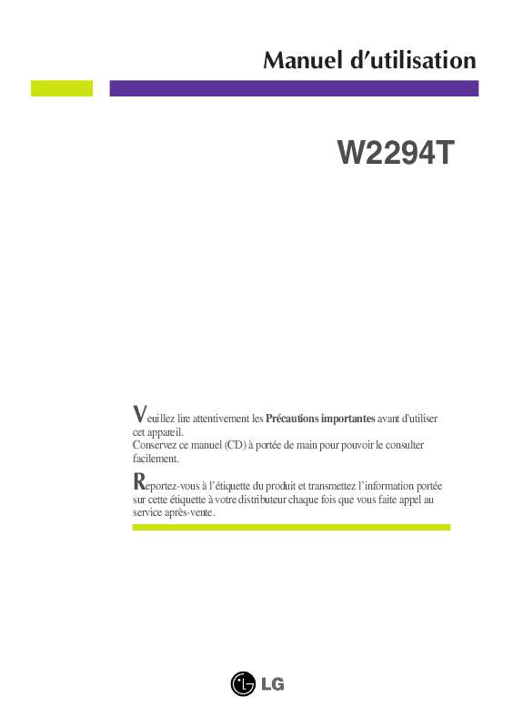 Guide utilisation LG W2294T-PF  de la marque LG