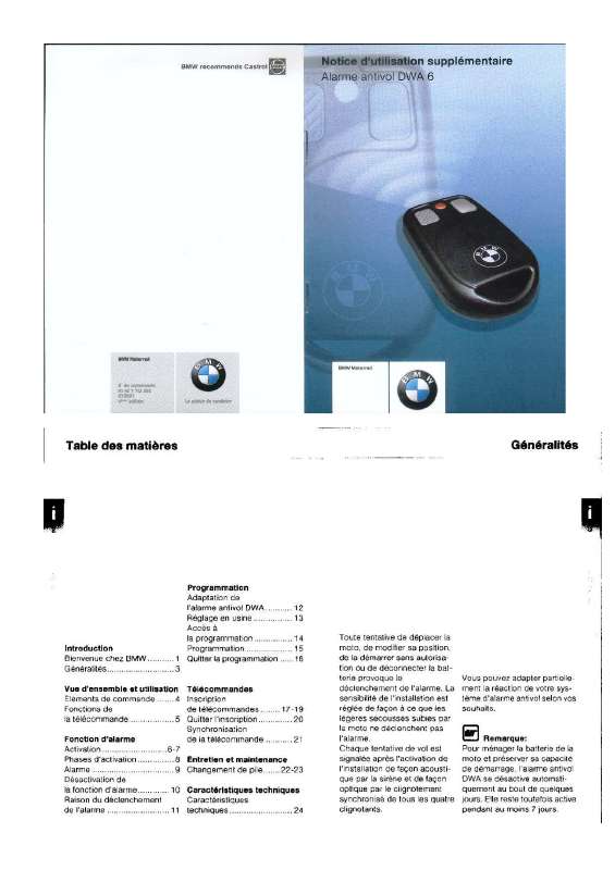 Guide utilisation BMW DWA 6  de la marque BMW