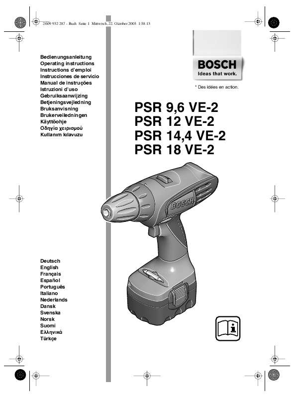 Guide utilisation  BOSCH PSR 9,6 VE-2  de la marque BOSCH