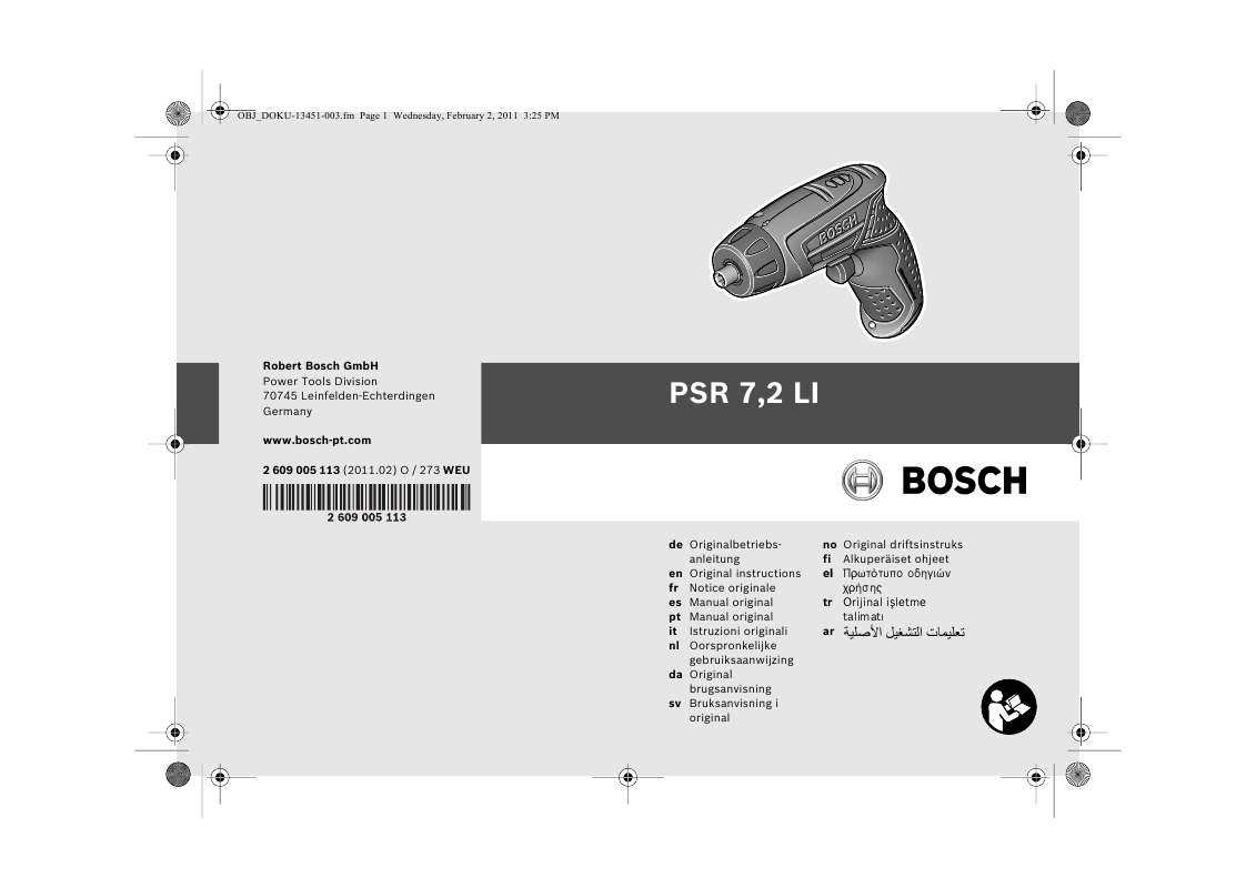 Guide utilisation BOSCH PSR 7.2 LI  de la marque BOSCH