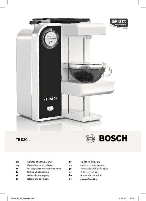 Guide utilisation BOSCH THD2021 - FILTRINO  de la marque BOSCH