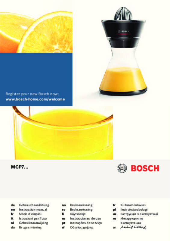 Guide utilisation BOSCH VITASTYLE CITRO MCP72GMB  de la marque BOSCH