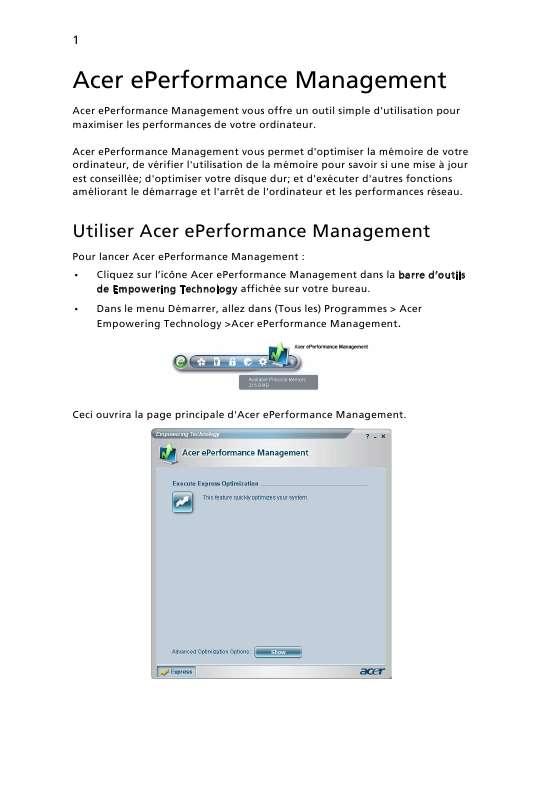Guide utilisation  ACER EPERFORMANCE MANAGEMENT  de la marque ACER