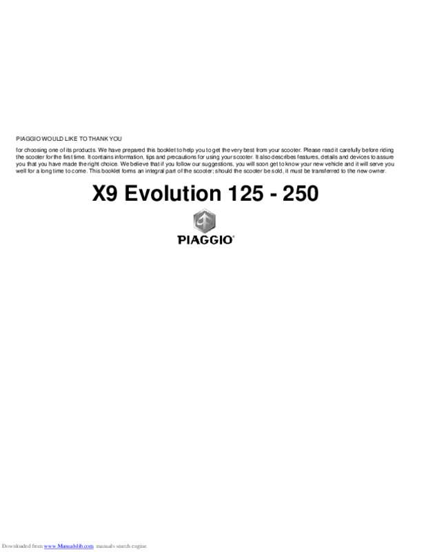 Guide utilisation PIAGGIO X9 EVOLUTION  de la marque PIAGGIO