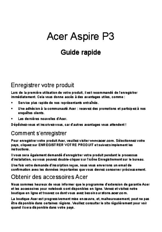 Guide utilisation ACER ASPIRE P3-131  de la marque ACER