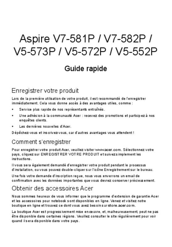 Guide utilisation ACER ASPIRE V5-572G  de la marque ACER