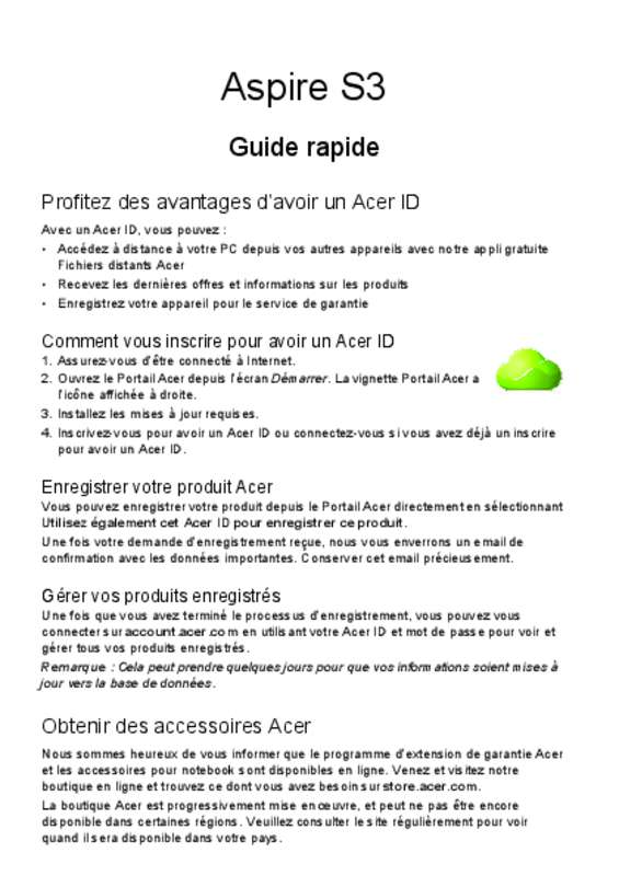 Guide utilisation ACER ASPIRE S3-392  de la marque ACER