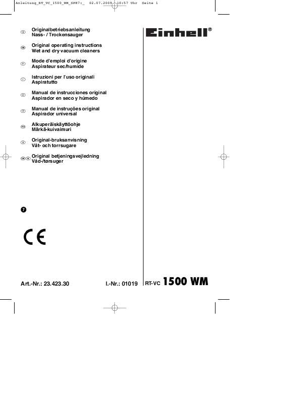 Guide utilisation  EINHELL RT-VC 1500 WM  de la marque EINHELL