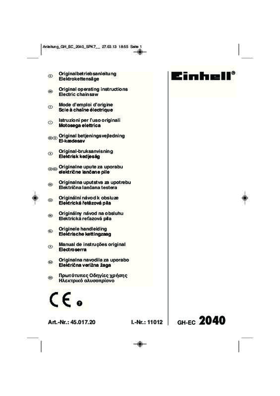 Guide utilisation EINHELL TRONCONNEUSE ELAGUEUSE ELECTRIQUE GH-EC 2040 2000 W COUPE DE 40 CM  de la marque EINHELL