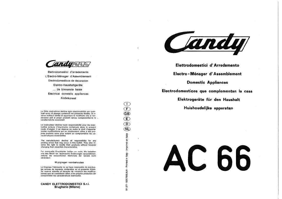Guide utilisation  CANDY AC 66  de la marque CANDY