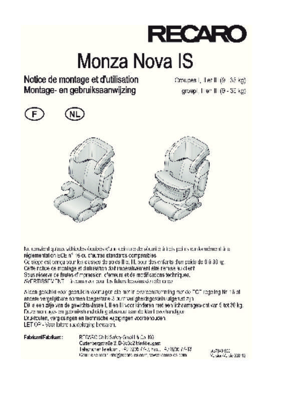 Guide utilisation RECARO MONZA NOVA SEATFIX 2  de la marque RECARO