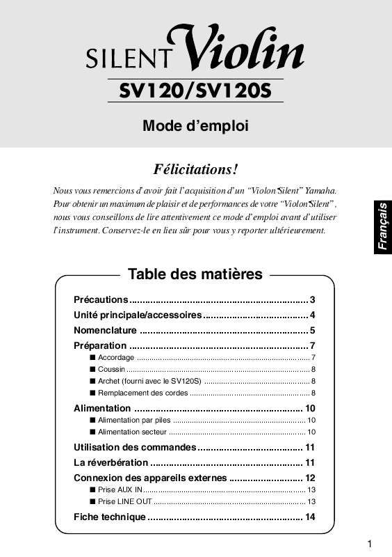 Guide utilisation YAMAHA SV-120  de la marque YAMAHA
