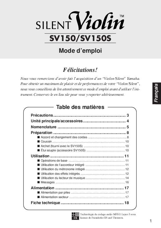 Guide utilisation YAMAHA SV-150  de la marque YAMAHA