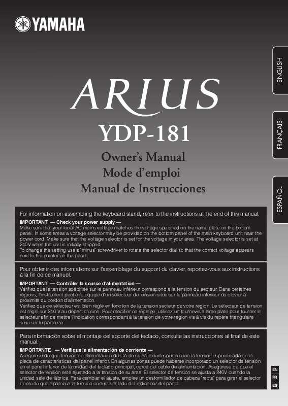 Guide utilisation YAMAHA ARIUS YDP-181  de la marque YAMAHA