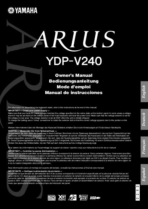 Guide utilisation YAMAHA ARIUS YDP-V240  de la marque YAMAHA