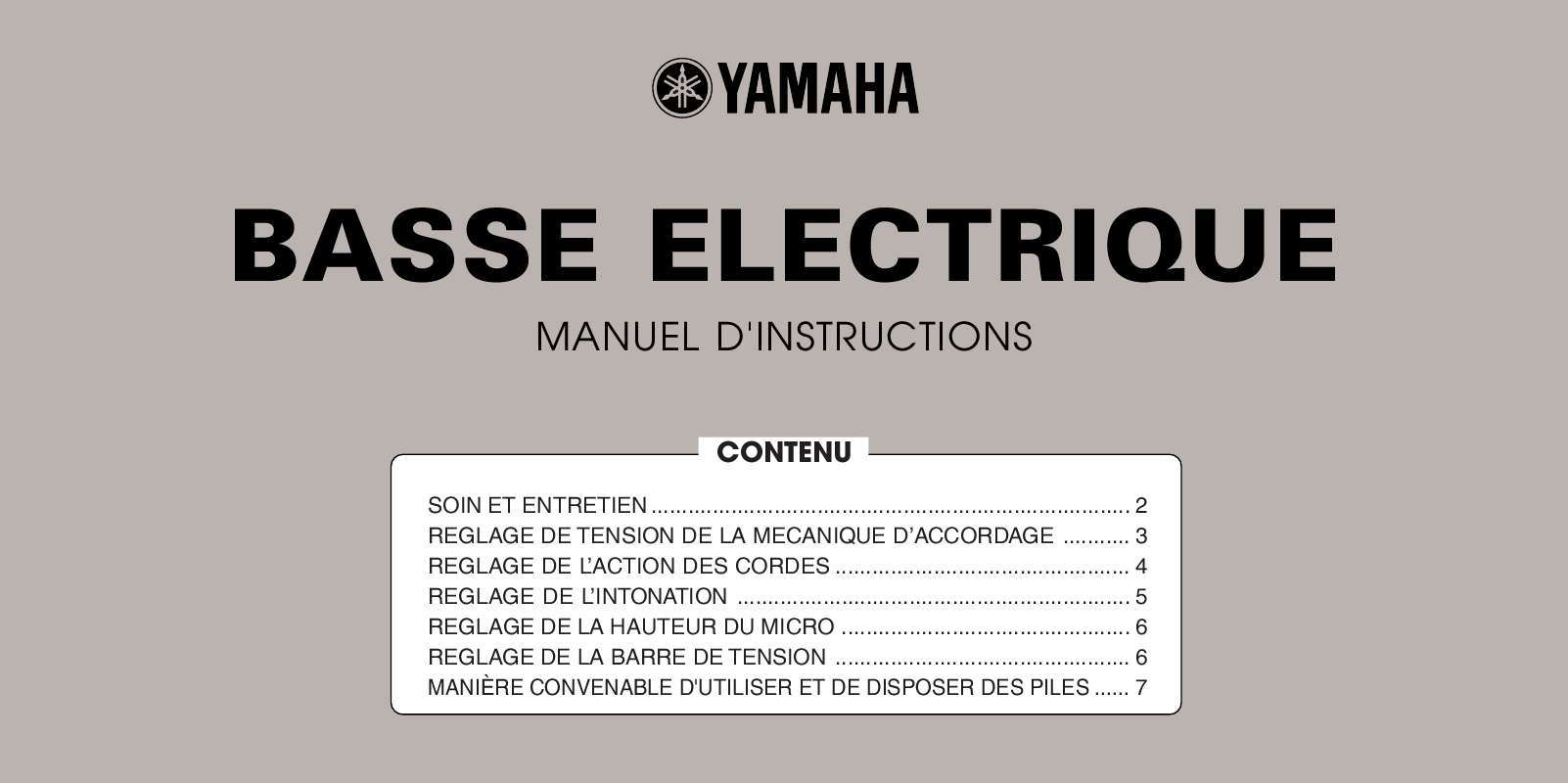Guide utilisation  YAMAHA ELECTIRC BASS GENERAL  de la marque YAMAHA