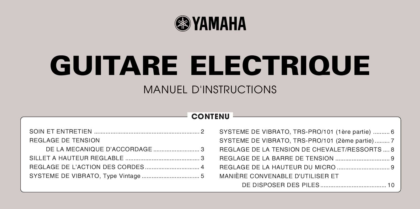 Guide utilisation  YAMAHA ELECTRIC GUITAR GENERAL  de la marque YAMAHA