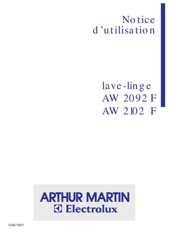 Guide utilisation ARTHUR MARTIN AW 2102 F de la marque ARTHUR MARTIN