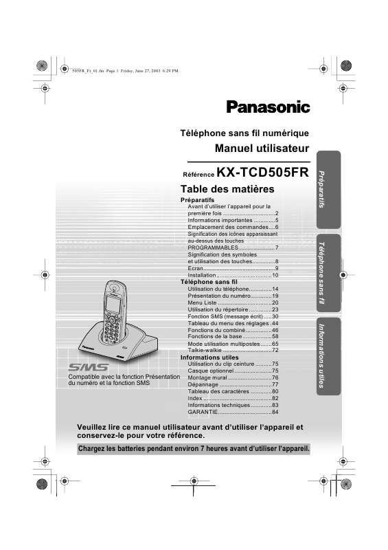 Guide utilisation  FRANCE TELECOM PANASONIC TCD505  de la marque FRANCE TELECOM