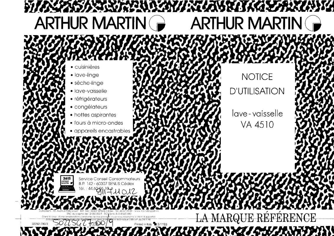 Guide utilisation ARTHUR MARTIN VA4510W2 de la marque ARTHUR MARTIN