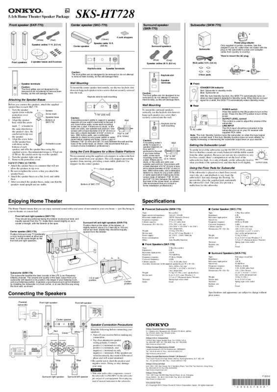 Guide utilisation  ONKYO SKS-HT728  de la marque ONKYO