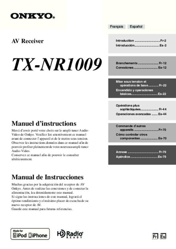 Guide utilisation  ONKYO TX-NR1009  de la marque ONKYO