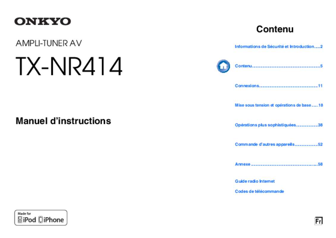 Guide utilisation  ONKYO TX-NR414  de la marque ONKYO