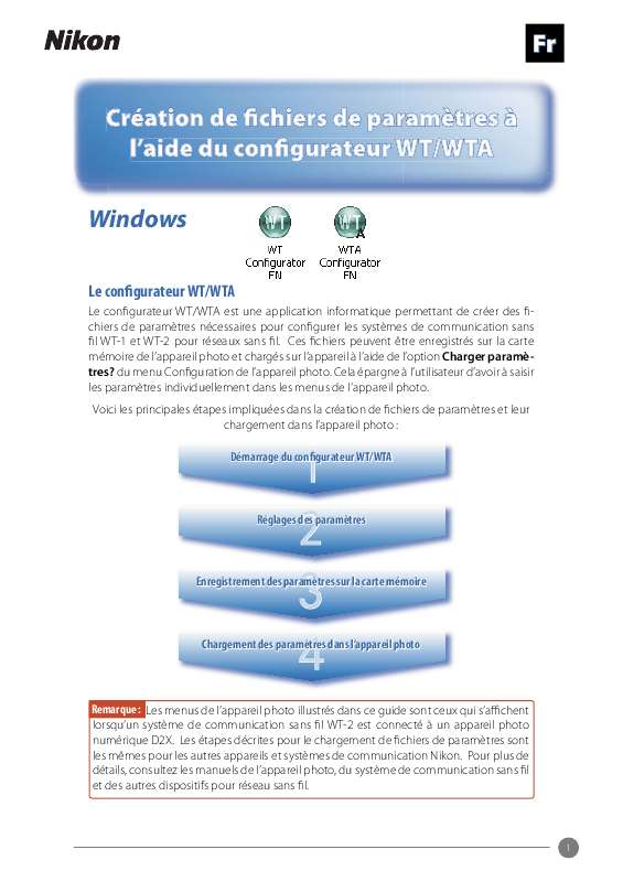 Guide utilisation NIKON CONFIGURATEUR POUR WT-WINDOWS  de la marque NIKON