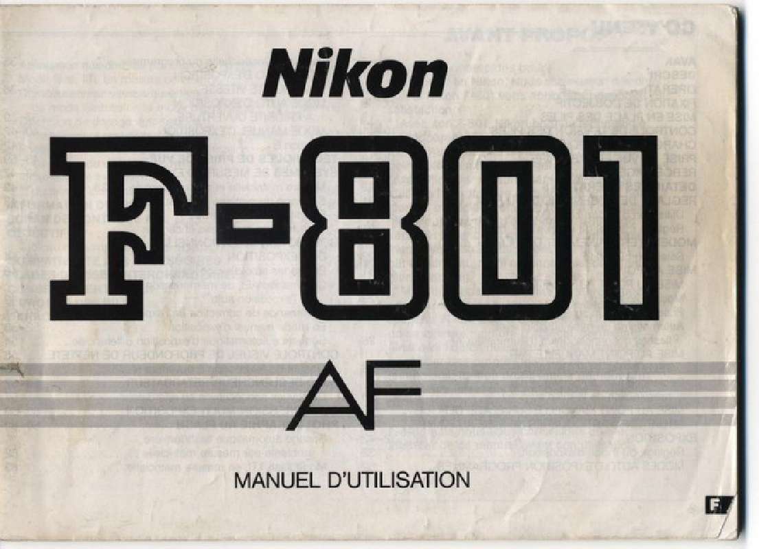 Guide utilisation  NIKON F-801  de la marque NIKON