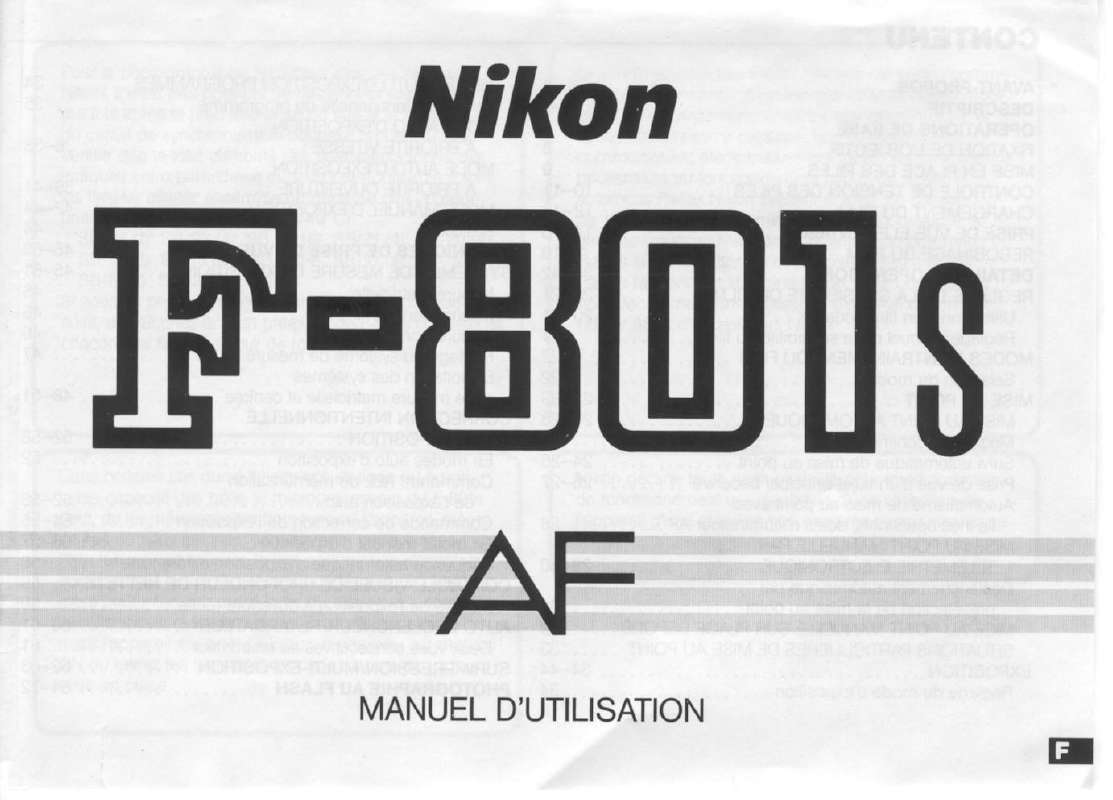 Guide utilisation  NIKON F-801S  de la marque NIKON