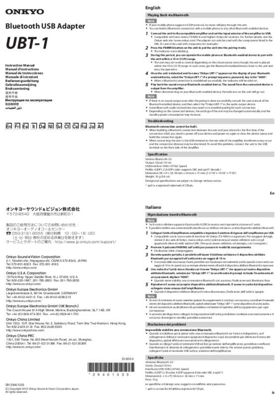 Guide utilisation  ONKYO UBT-1  de la marque ONKYO