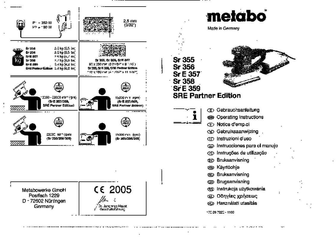 Guide utilisation METABO SRE357  de la marque METABO