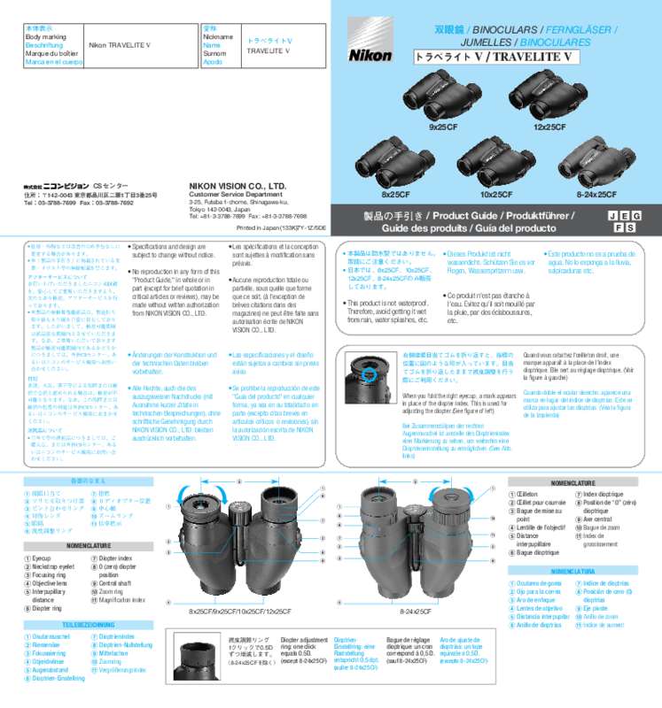 Guide utilisation NIKON TRAVELITE EX 9 X 25  de la marque NIKON