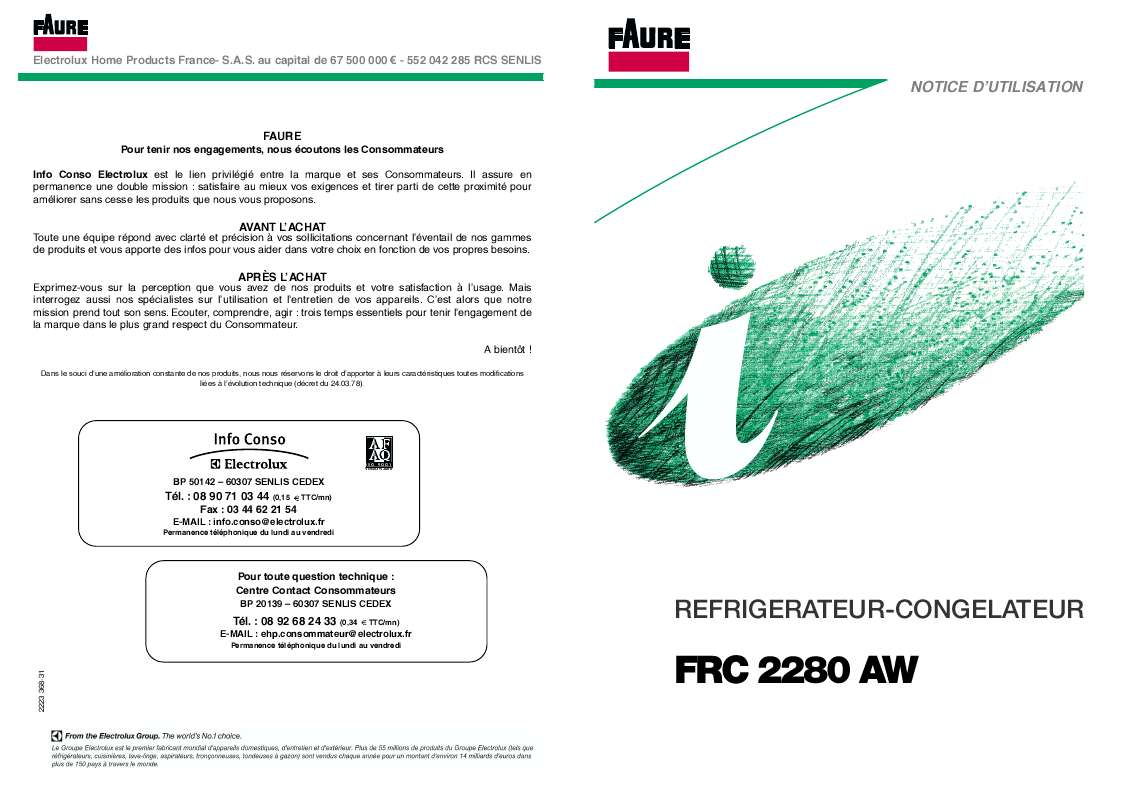 Guide utilisation FAURE FRC2280AW  de la marque FAURE