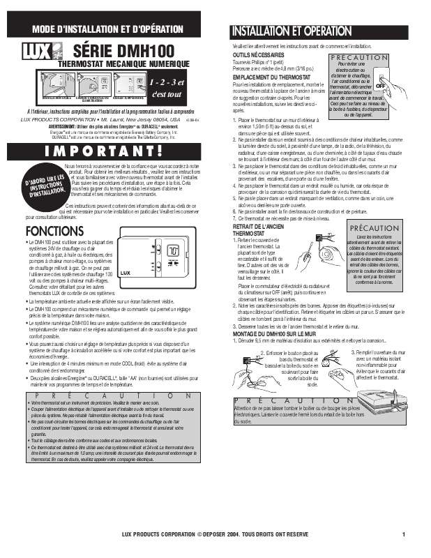 Guide utilisation  AEG-ELECTROLUX LUX DMH100  de la marque AEG-ELECTROLUX